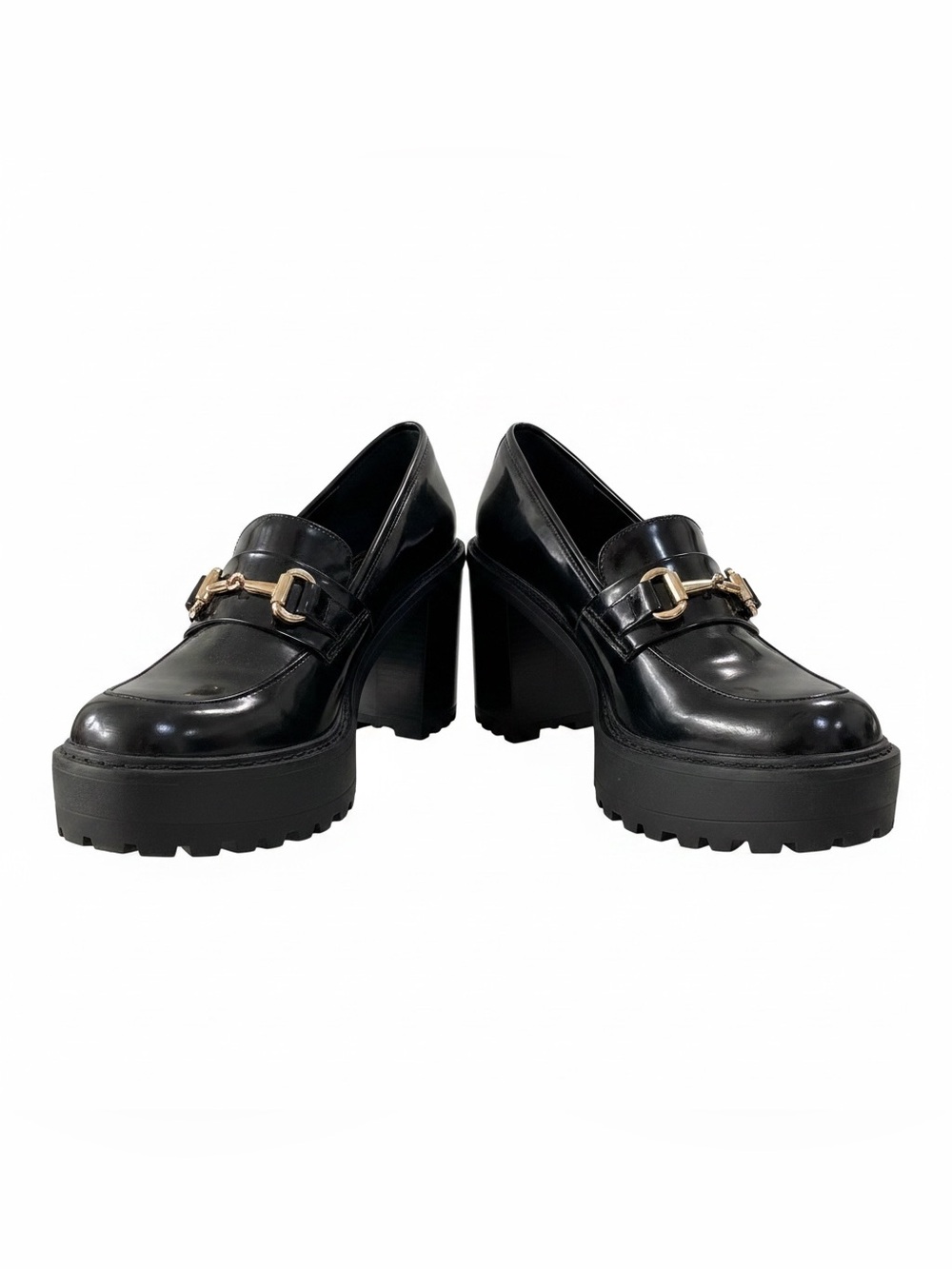 Madden Girl women’s Kiiera Black Platform Lug Sole Heeled Loafers
